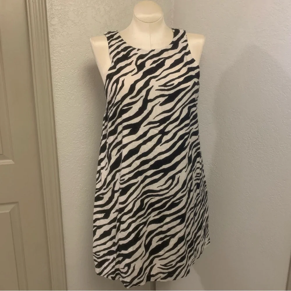 A New Day M Linen Blend Black & White Zebra Print Mini Swing Dress Sundress